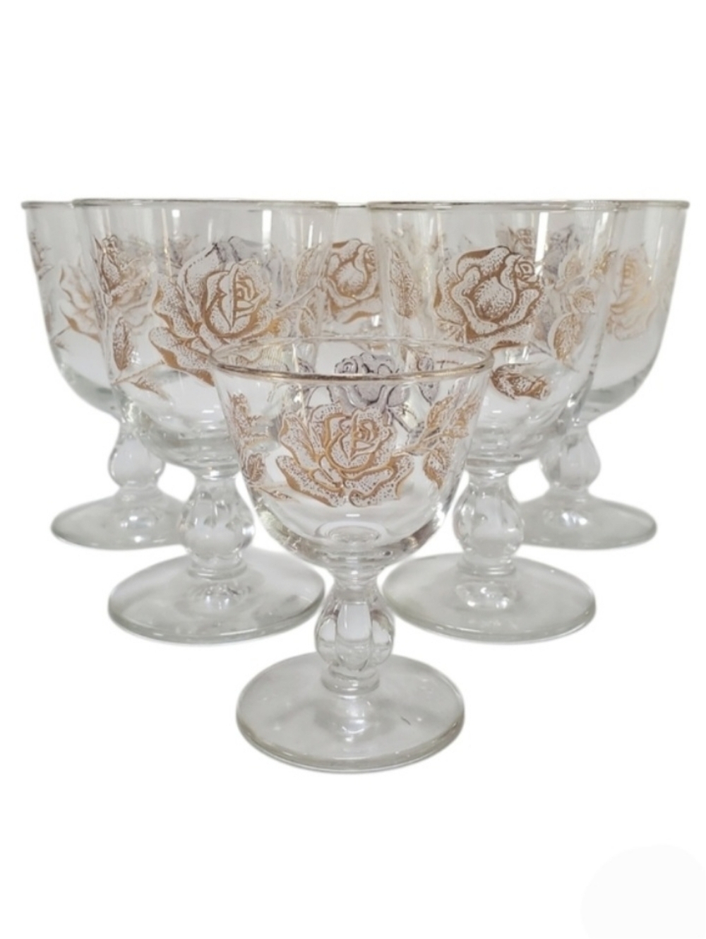 Libbey Rose Bouquet Water Goblets Set of 6 Glasses Vintage MCM